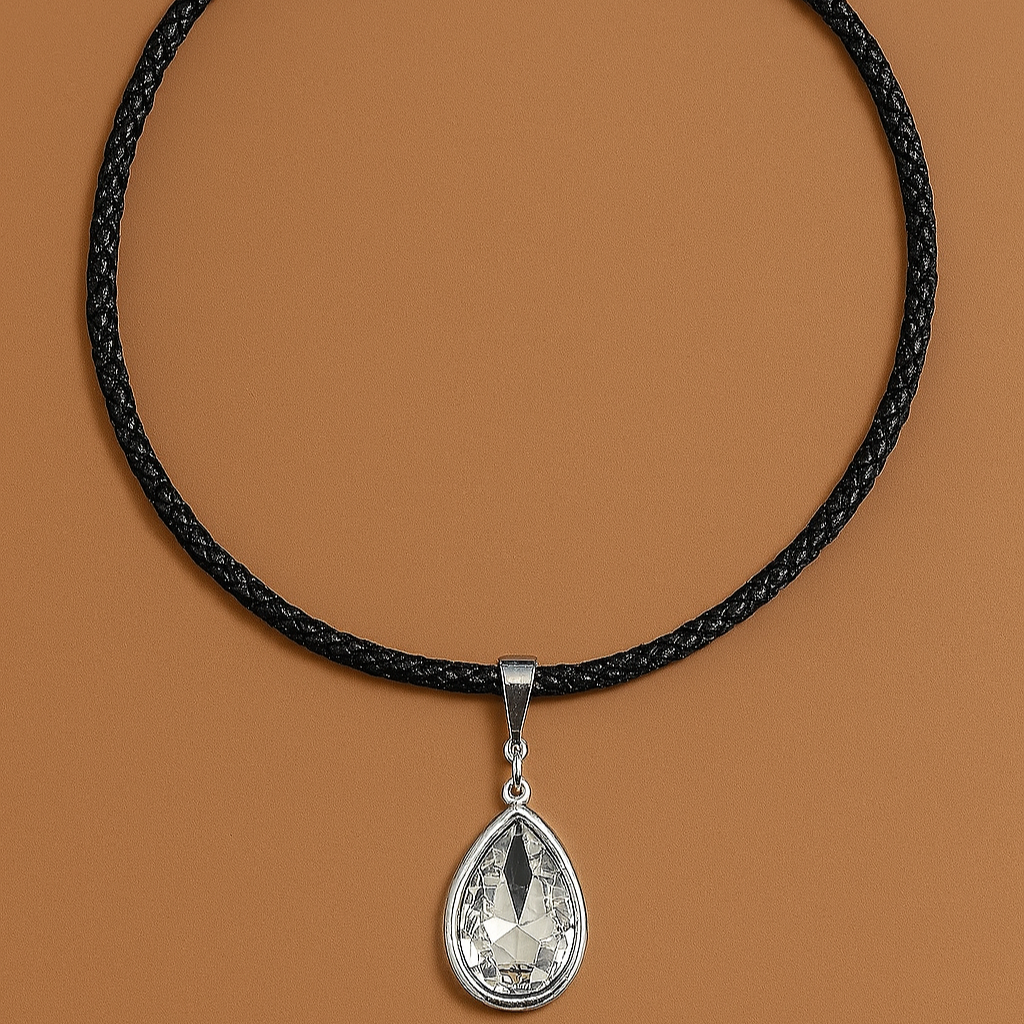 Colar Cordão Grosso Preto Trançado Com Pingente Gota Maxi