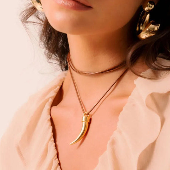 Colar Fio Com Pingente Dente Dourado.