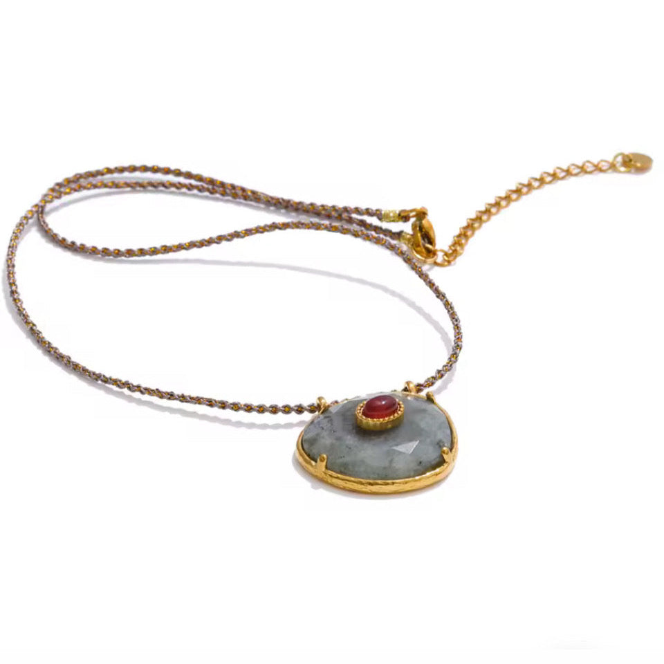 Colar Fio Aço Dourado com Pedra Espectrolita Àgata