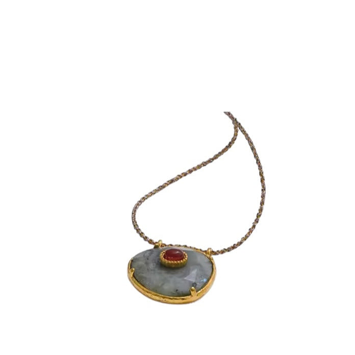 Colar Fio Aço Dourado com Pedra Espectrolita Àgata