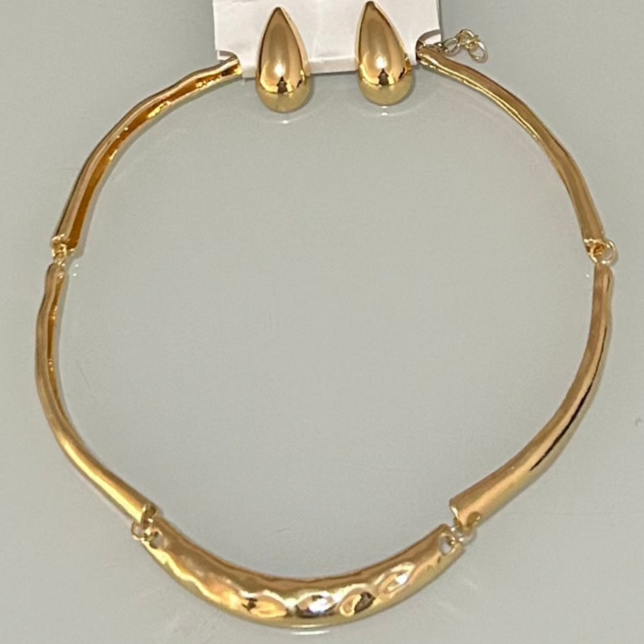 Colar Chocker Metal Articulado com Brinco Gotas