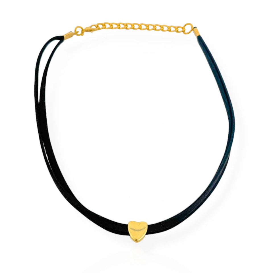 Colar Courinho Com Coração Dourado