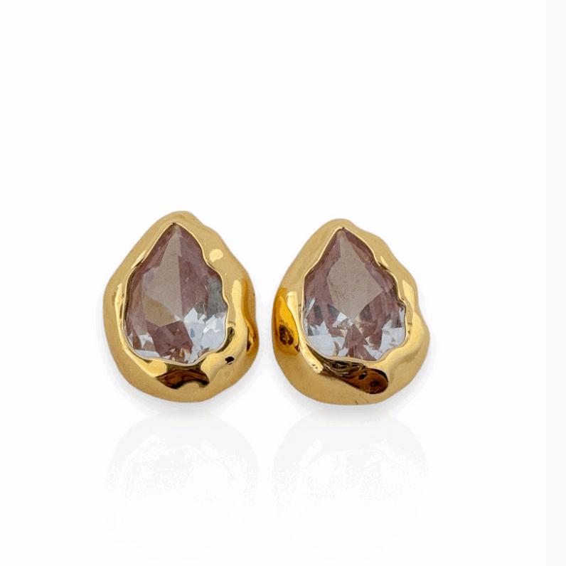 Brinco Gota Zircônia Dourado