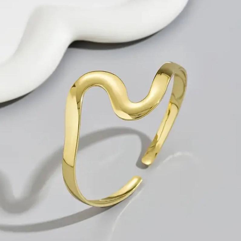 Pulseira Bracelete Aberto Fino Onda Folheado