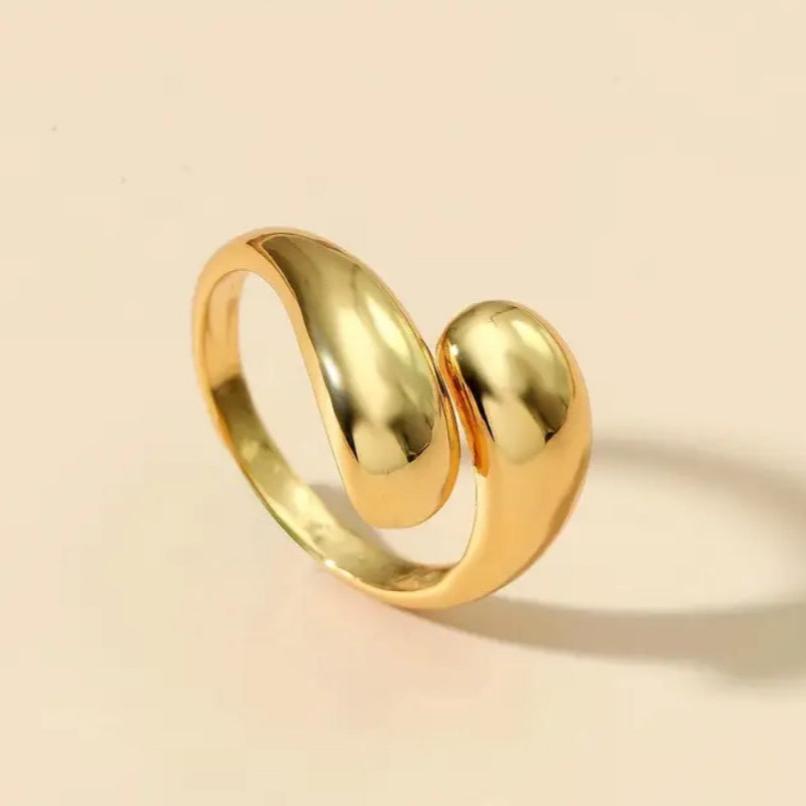 Anel com 2 Gotas Ajustável Dourado