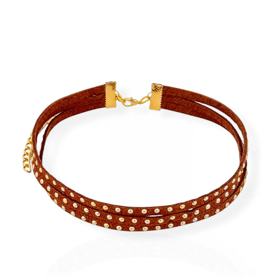 Colar Chocker Courinho Com Pontinhos Dourado