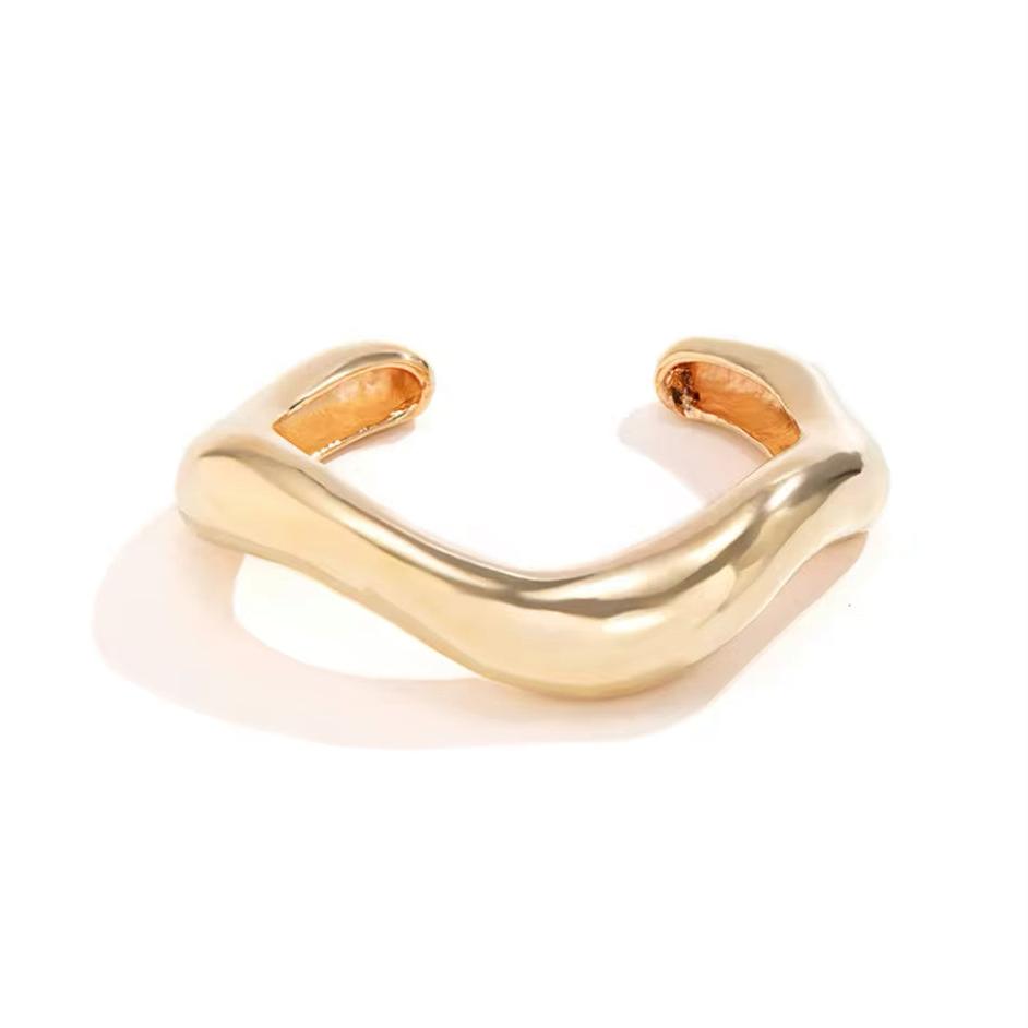 Pulseira Bracelete Bol Irregular Aberto Dourado Folheado