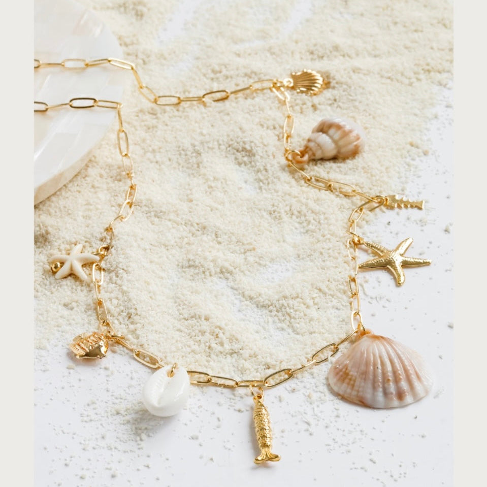 Colar Corrente Com Pingente Mar Dourado