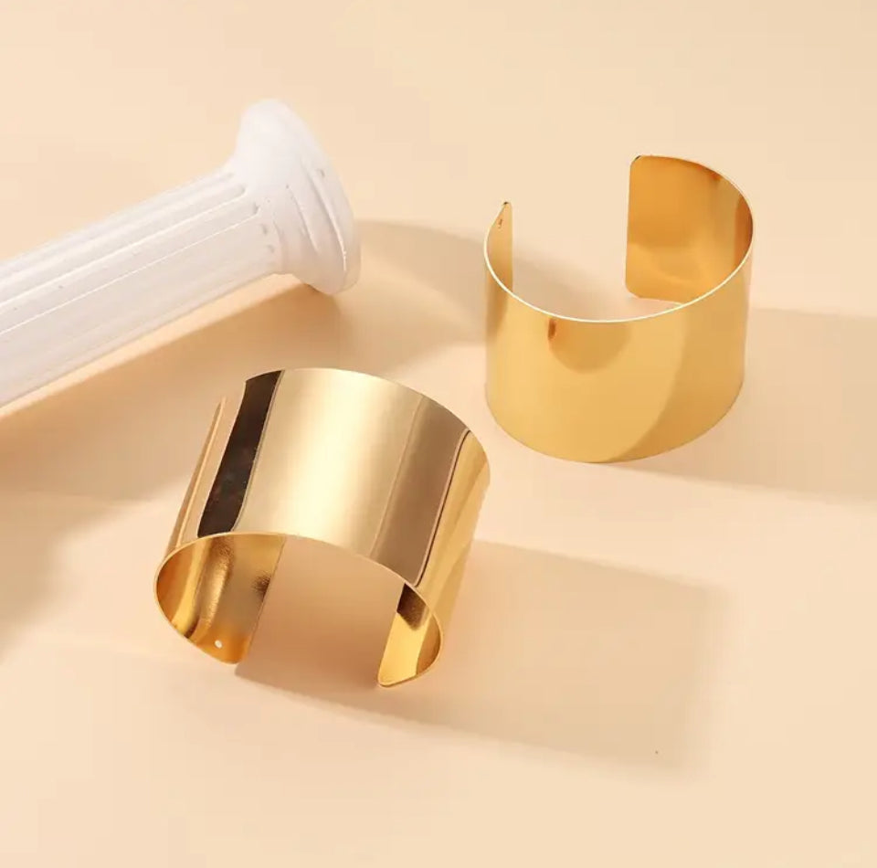 Pulseira Bracelete Liso Largo Dourado
