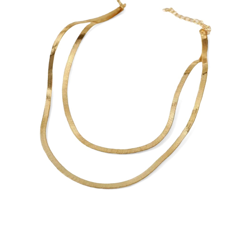 Colar Fita 2 Camadas Dourado Folheado