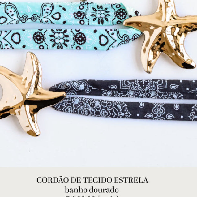 Colar Tecido Bandana Estrela Dourada
