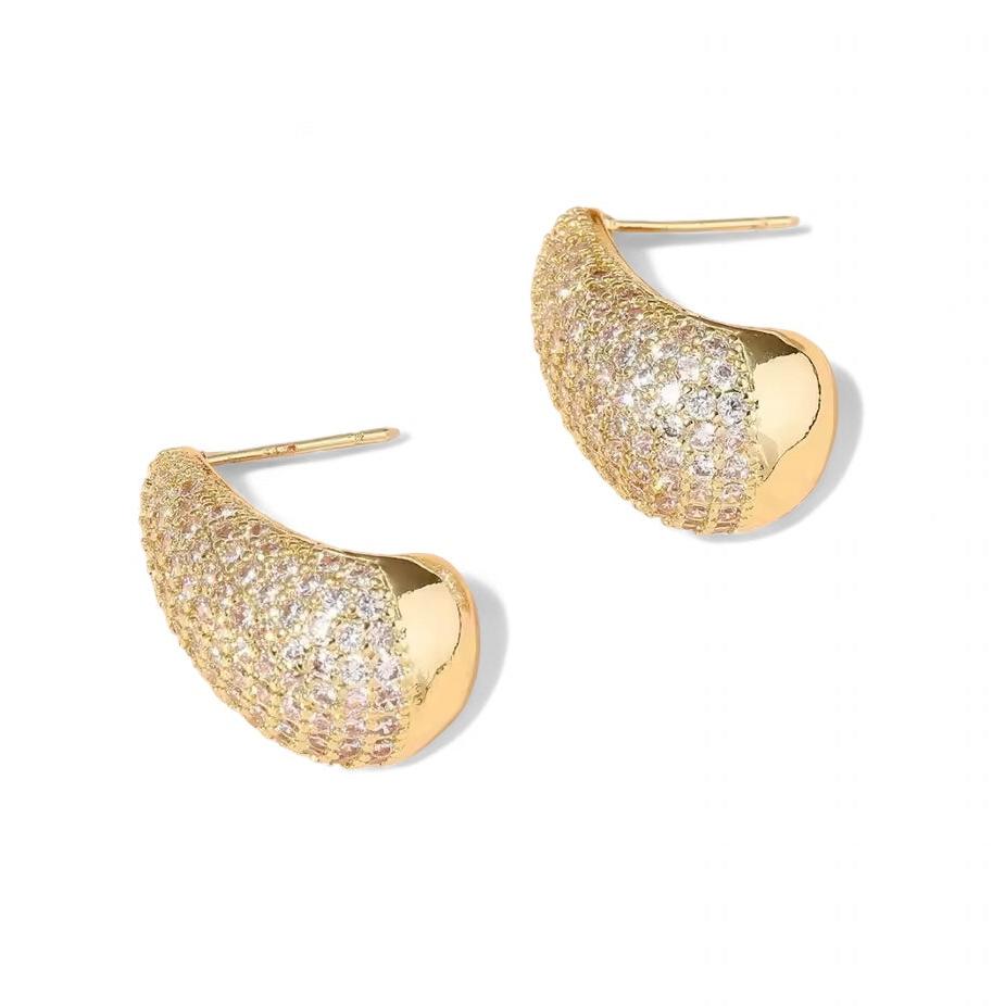 Brinco Gota Cravejado Dourado Folheado
