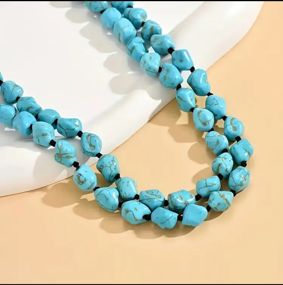 Colar Duplo Pedras Turquesa