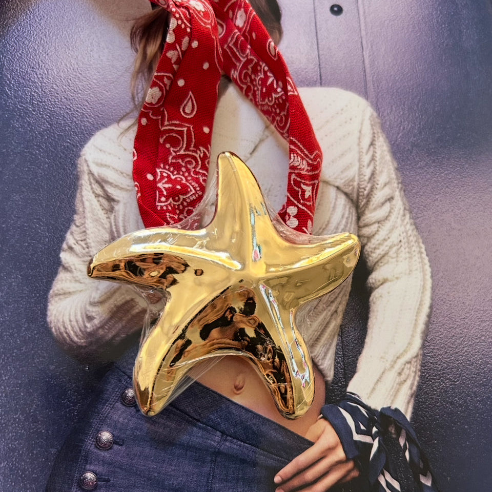 Colar Tecido Bandana Estrela Dourada