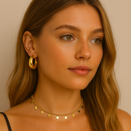Colar Chocker Corrente Bolinha e Medalhinhas Dourado