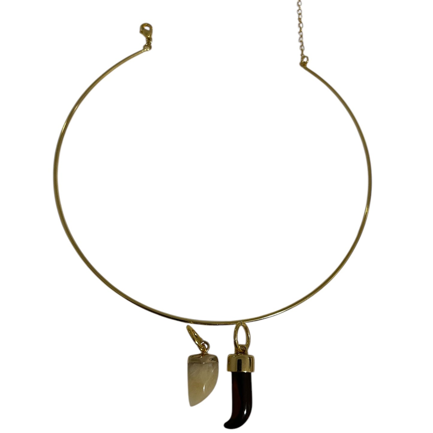 Colar Chocker Aro Fino com 2 Pingente Dente Dourado