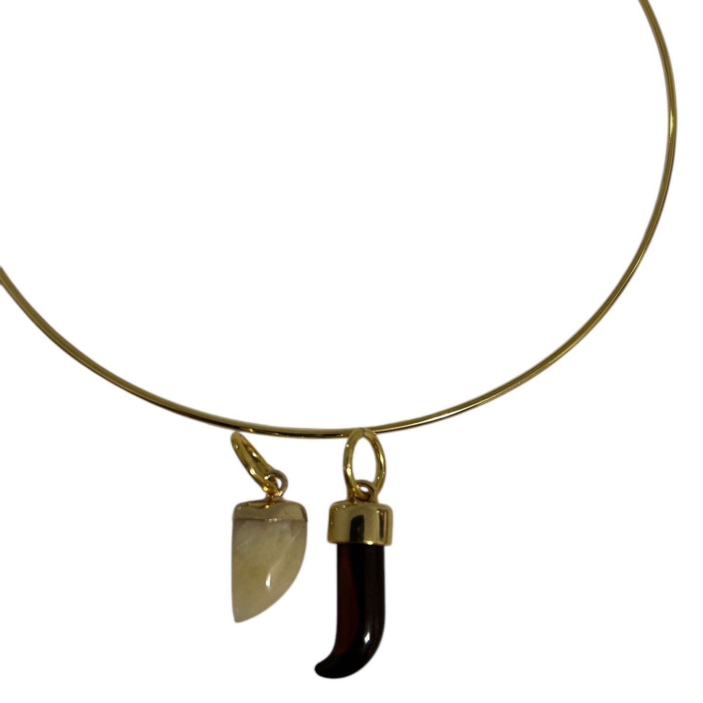 Colar Chocker Aro Fino com 2 Pingente Dente Dourado
