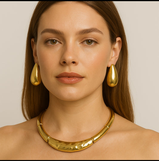 Colar Chocker Metal Articulado com Brinco Gotas