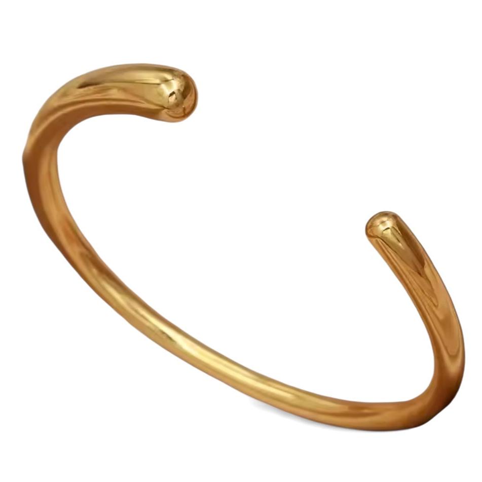 Pulseira Bracelete Aberto Gota na Ponta Dourado Folheado