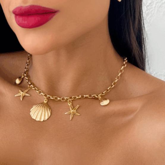 Colar Corrente Com Pingentes Mar Dourado