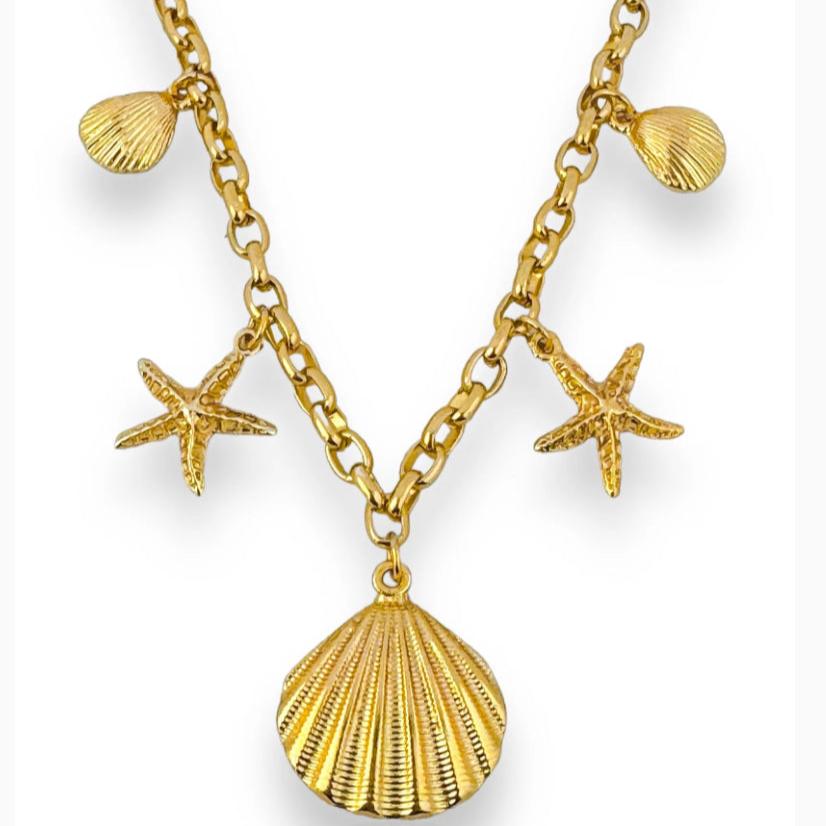 Colar Corrente Com Pingentes Mar Dourado