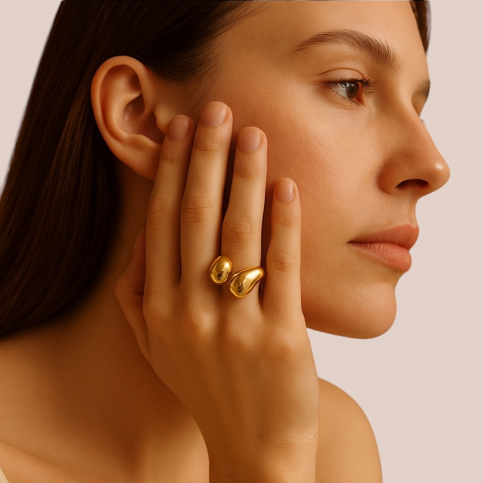 Anel com 2 Gotas Ajustável Dourado