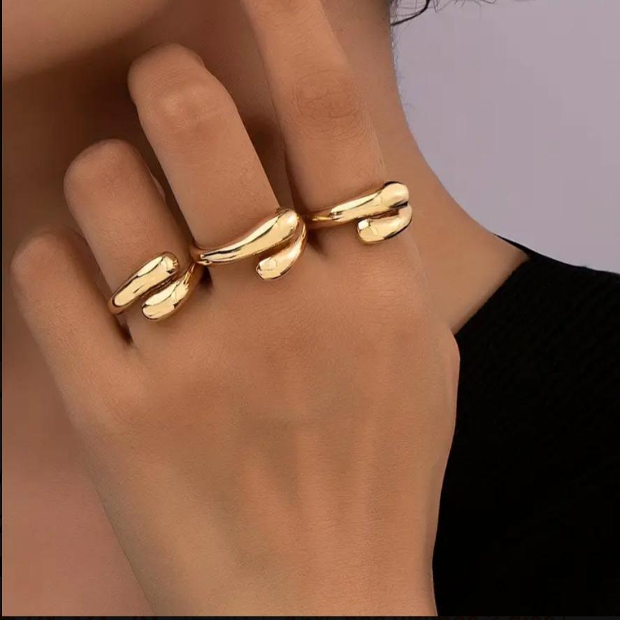 Anel kit com 3 Iguais Regulável Dourado Folheado