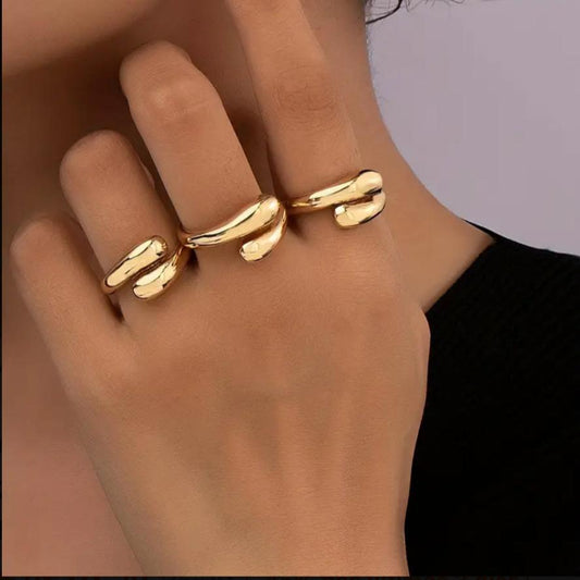 Anel kit com 3 Iguais Regulável Dourado Folheado