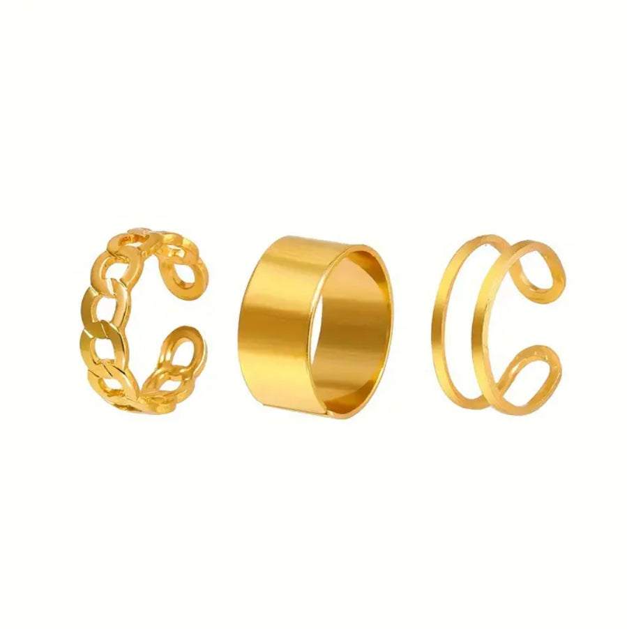 Anel Kit Com 3 Ajustável Folheado Dourado