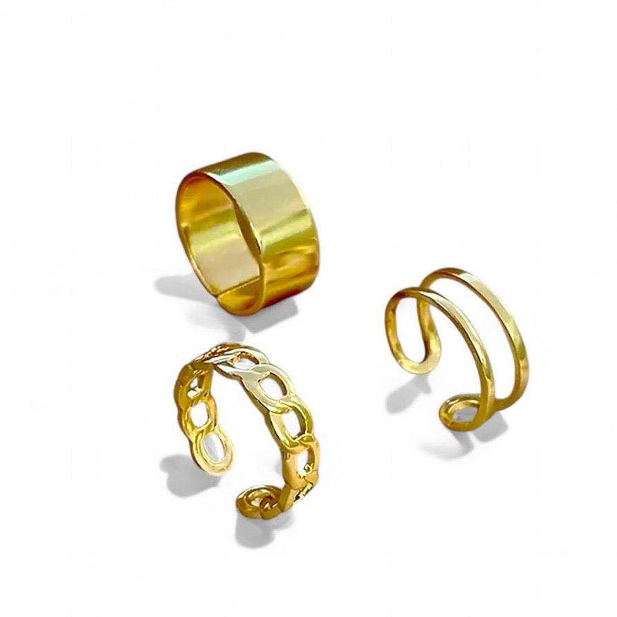 Anel Kit Com 3 Ajustável Folheado Dourado