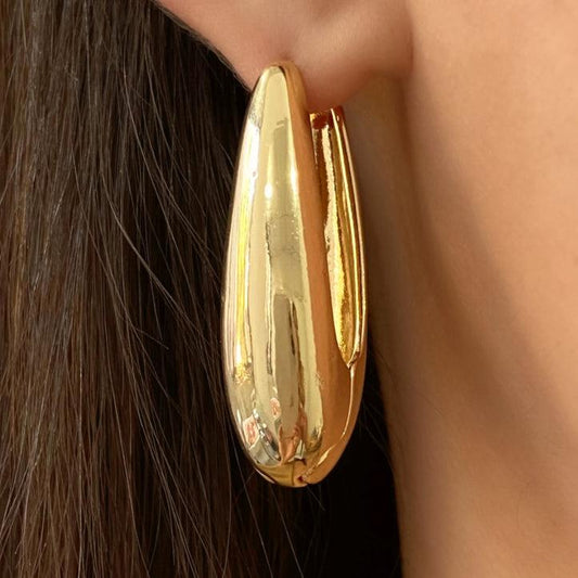Brinco Argola Gota Alongada Folheado Dourado