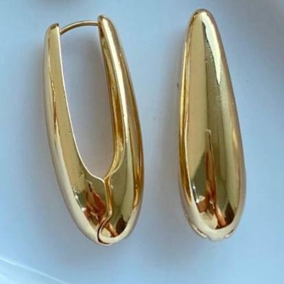 Brinco Argola Gota Alongada Folheado Dourado