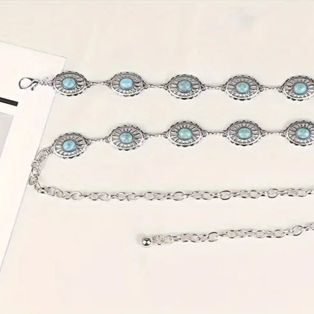 Cinto Metal com Mandalas e Turquesa.
