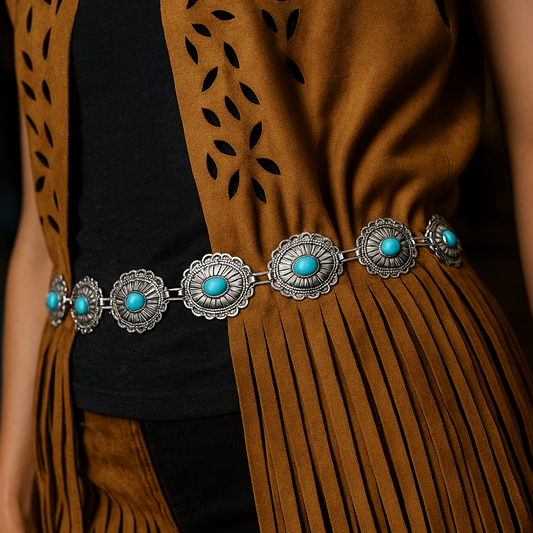 Cinto Metal com Mandalas e Turquesa.