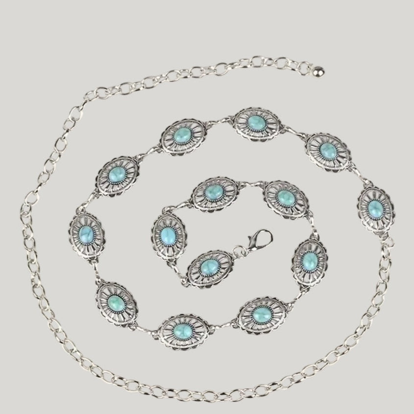 Cinto Metal com Mandalas e Turquesa.