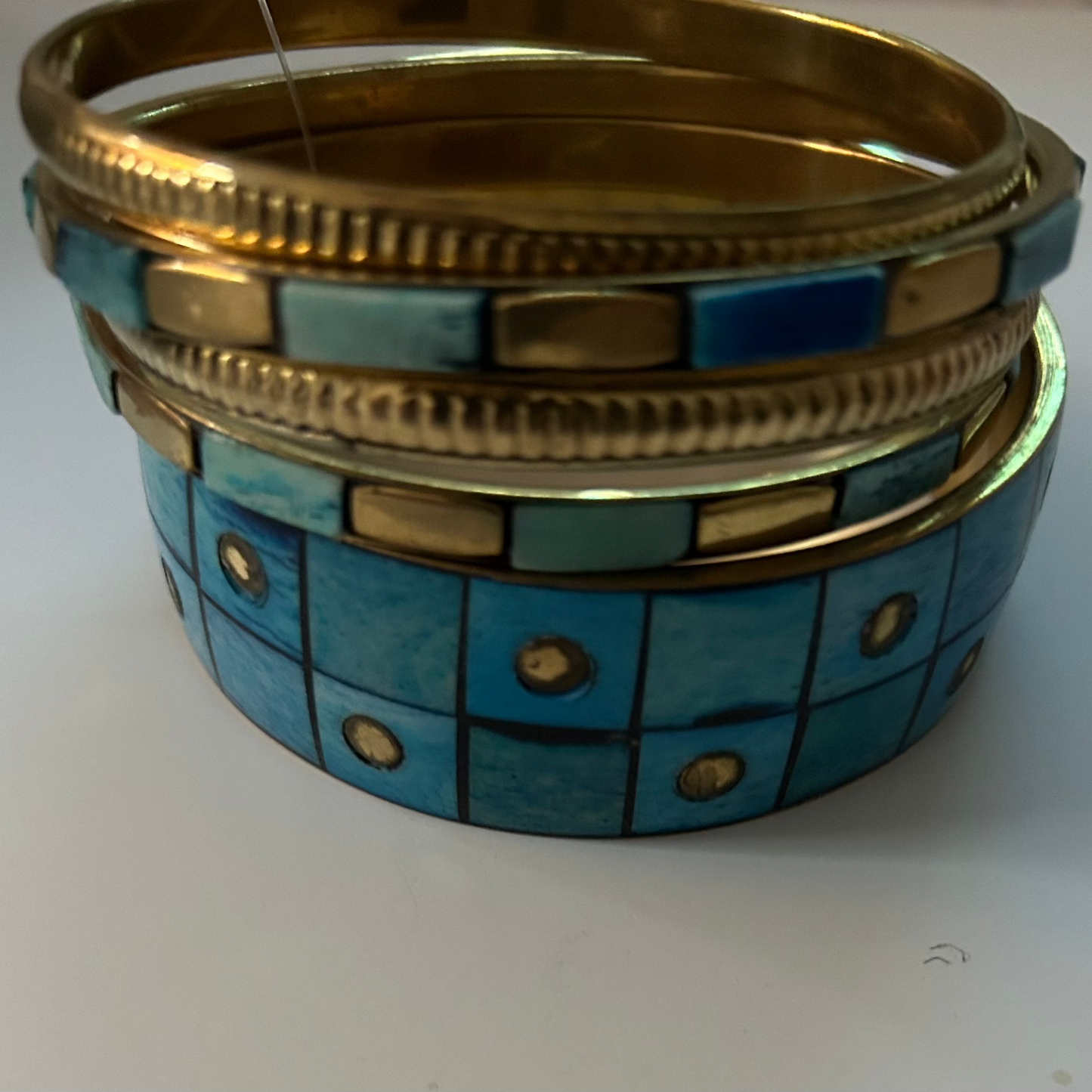 Pulseiras kit Indiana dourada com Turquesa