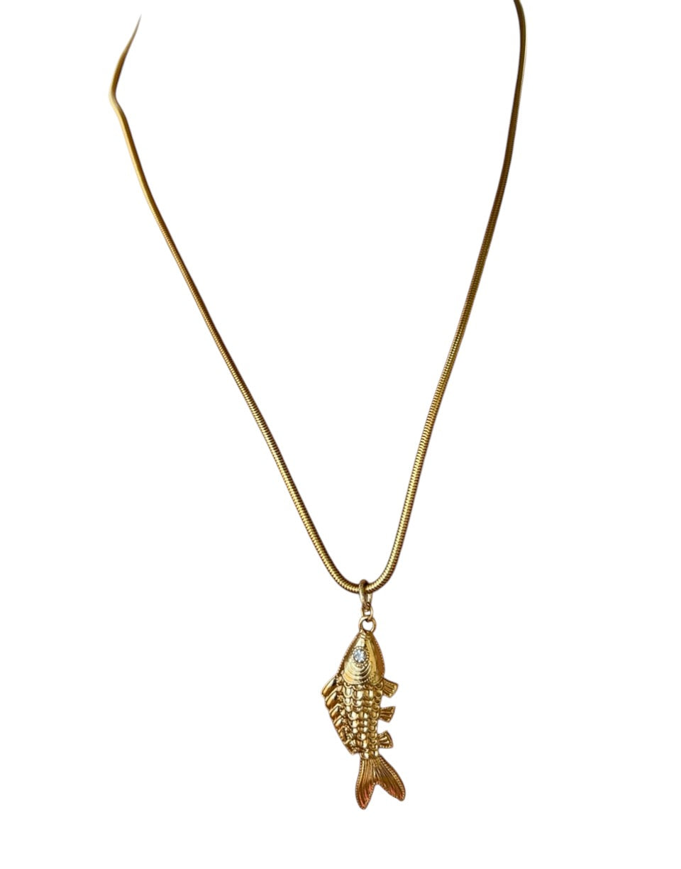 Colar Corrente com Pingente Peixe Dourado Folheado