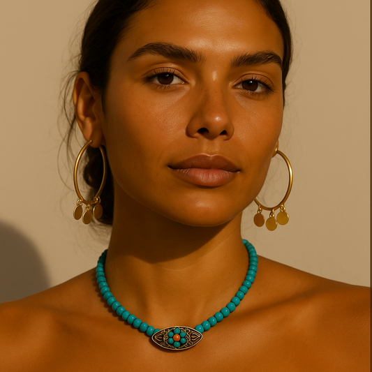 Colar Chocker Miçangas Com Pingente Marroquino