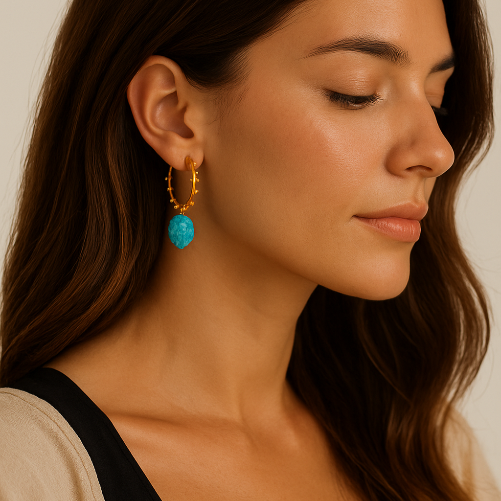Brinco Argola Spike com Pedra Turquesa