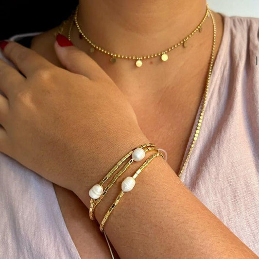 Pulseira Canutilhos com Perolas Ajustável