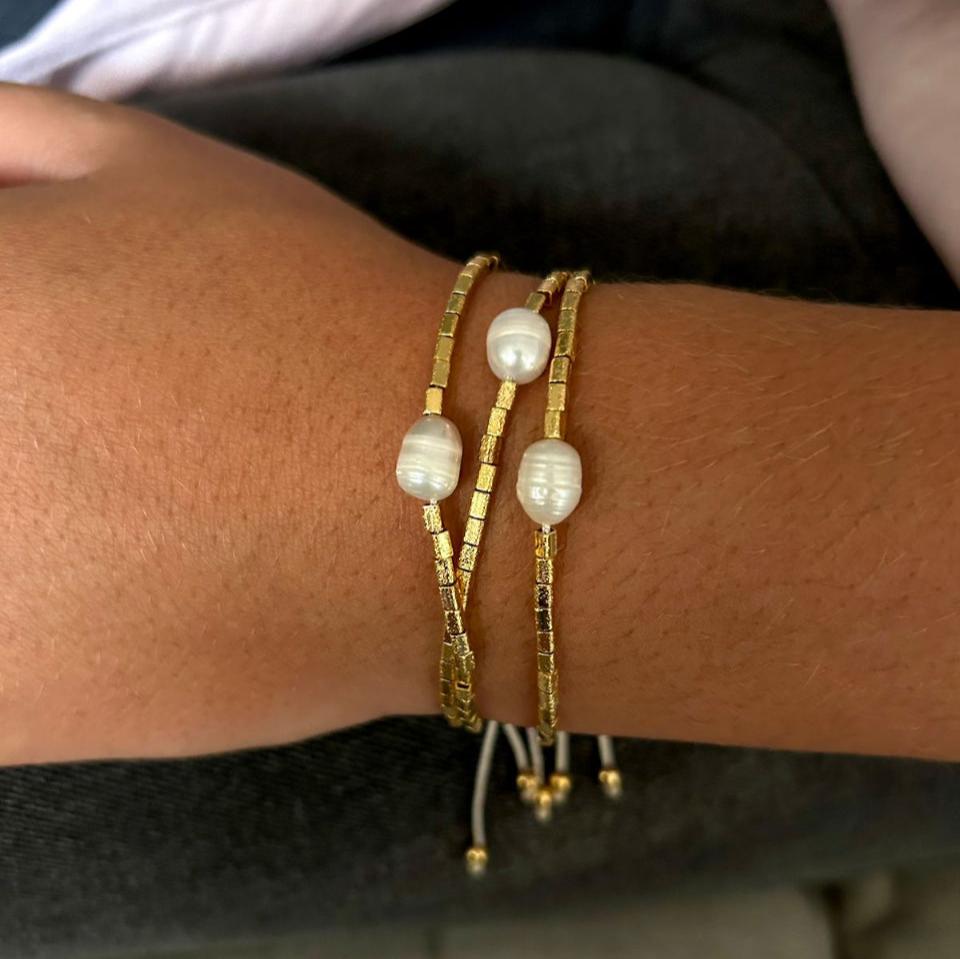 Pulseira Canutilhos com Perolas Ajustável