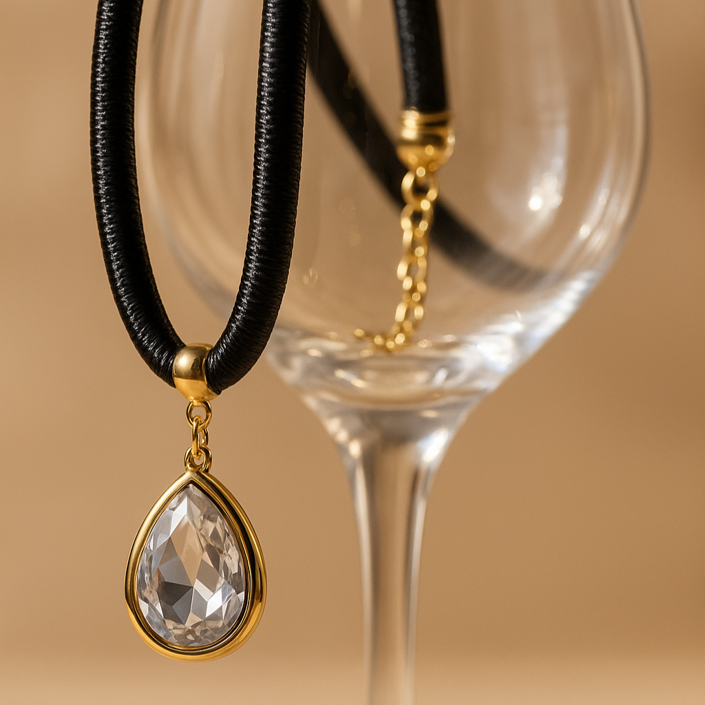 Colar Aveludado Com Pingente Gota Cristal