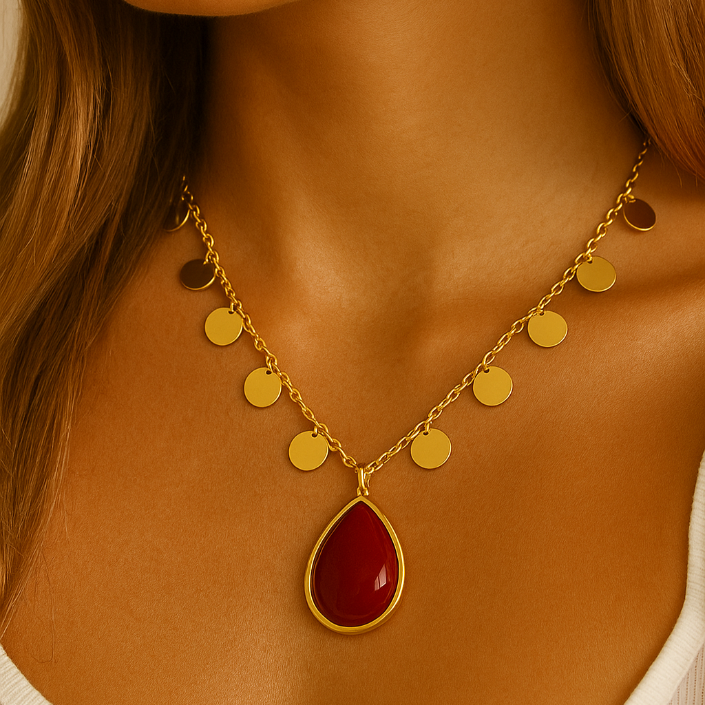 Colar corrente Dourado Com Plaquinhas e Pedra