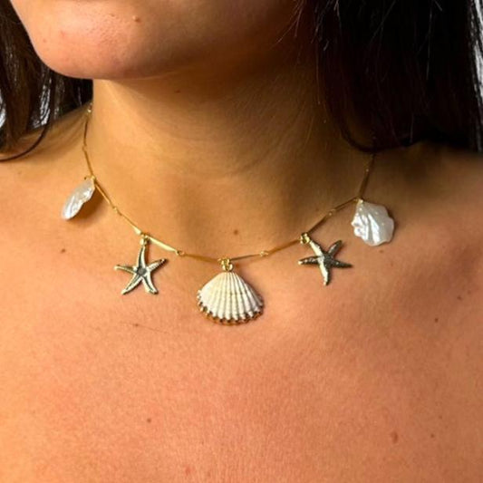 Colar Corrente com pingentes Mar Borda Dourada