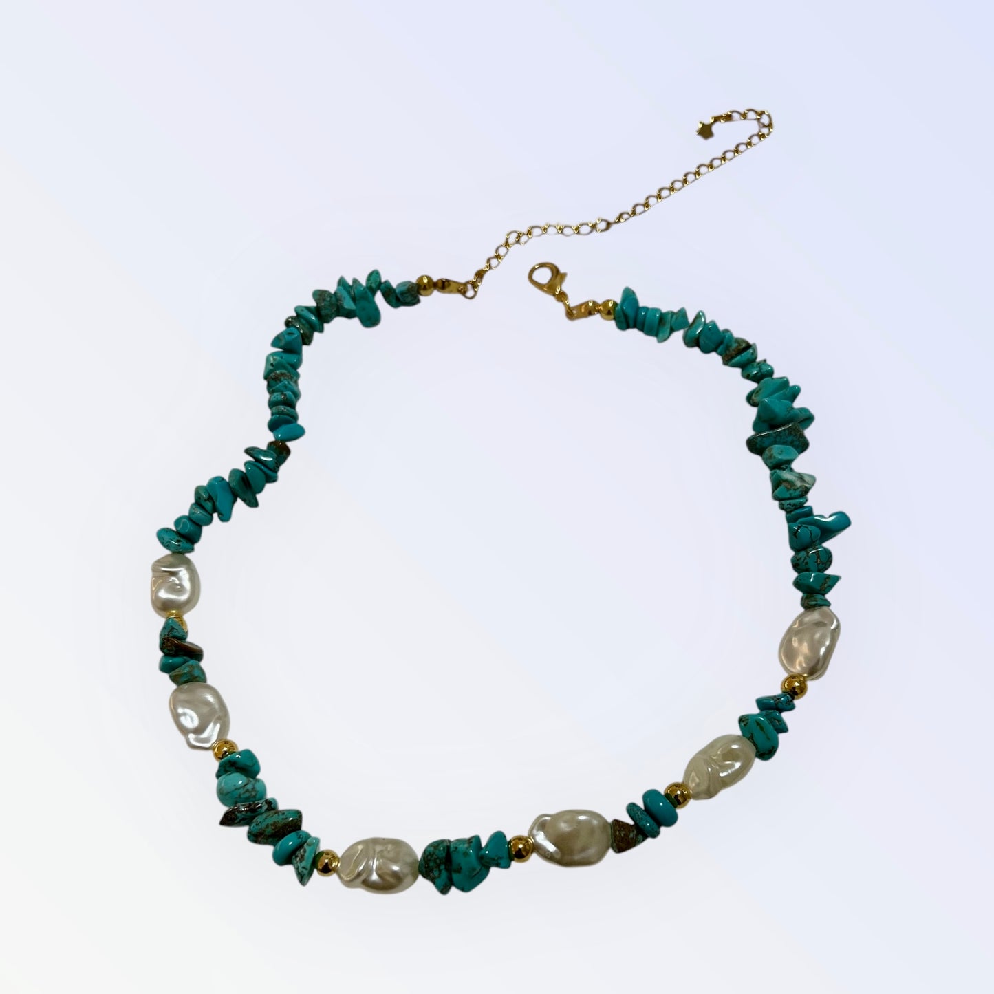 Colar Cascalhos Turquesa com Pérolas