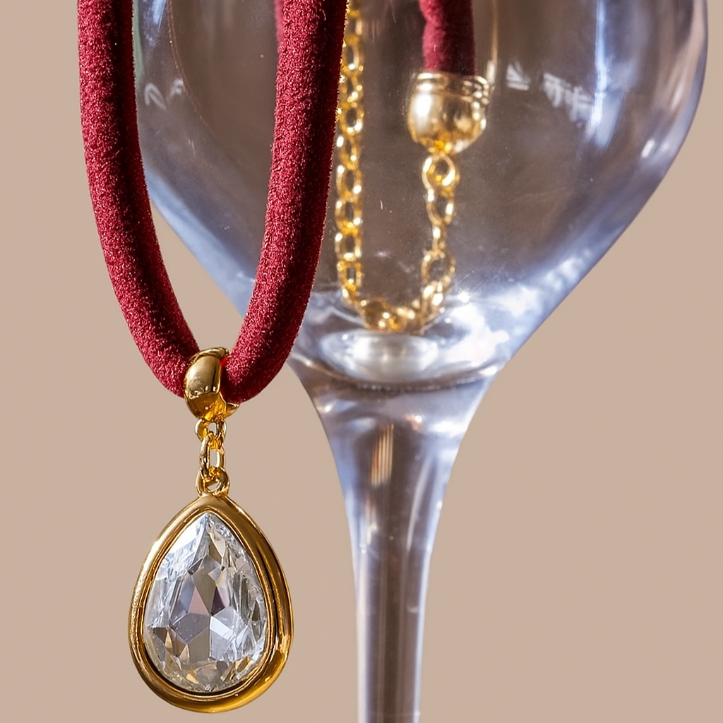 Colar Aveludado Com Pingente Gota Cristal