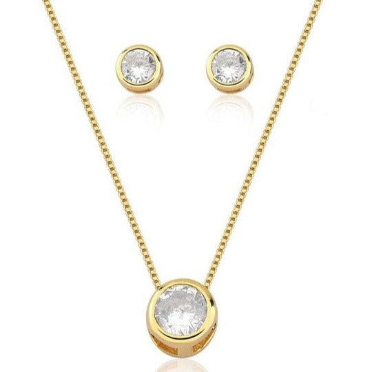 Conjunto Colar e Brinco Ponto de Luz Folheado