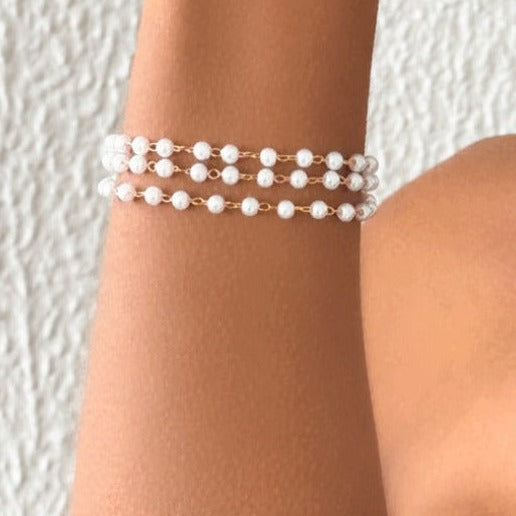 Trio Pulseiras de Pérolas Folheado