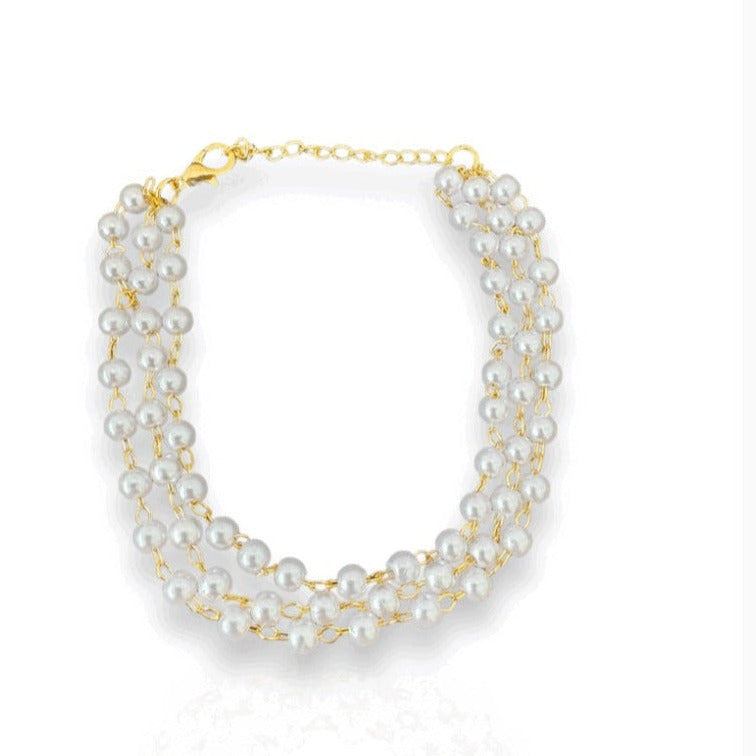 Trio Pulseiras de Pérolas Folheado
