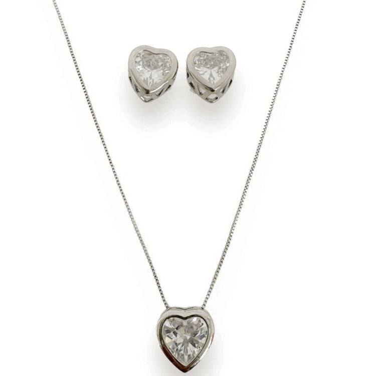 Conjunto Colar e Brinco Coração Zircônia Folheado